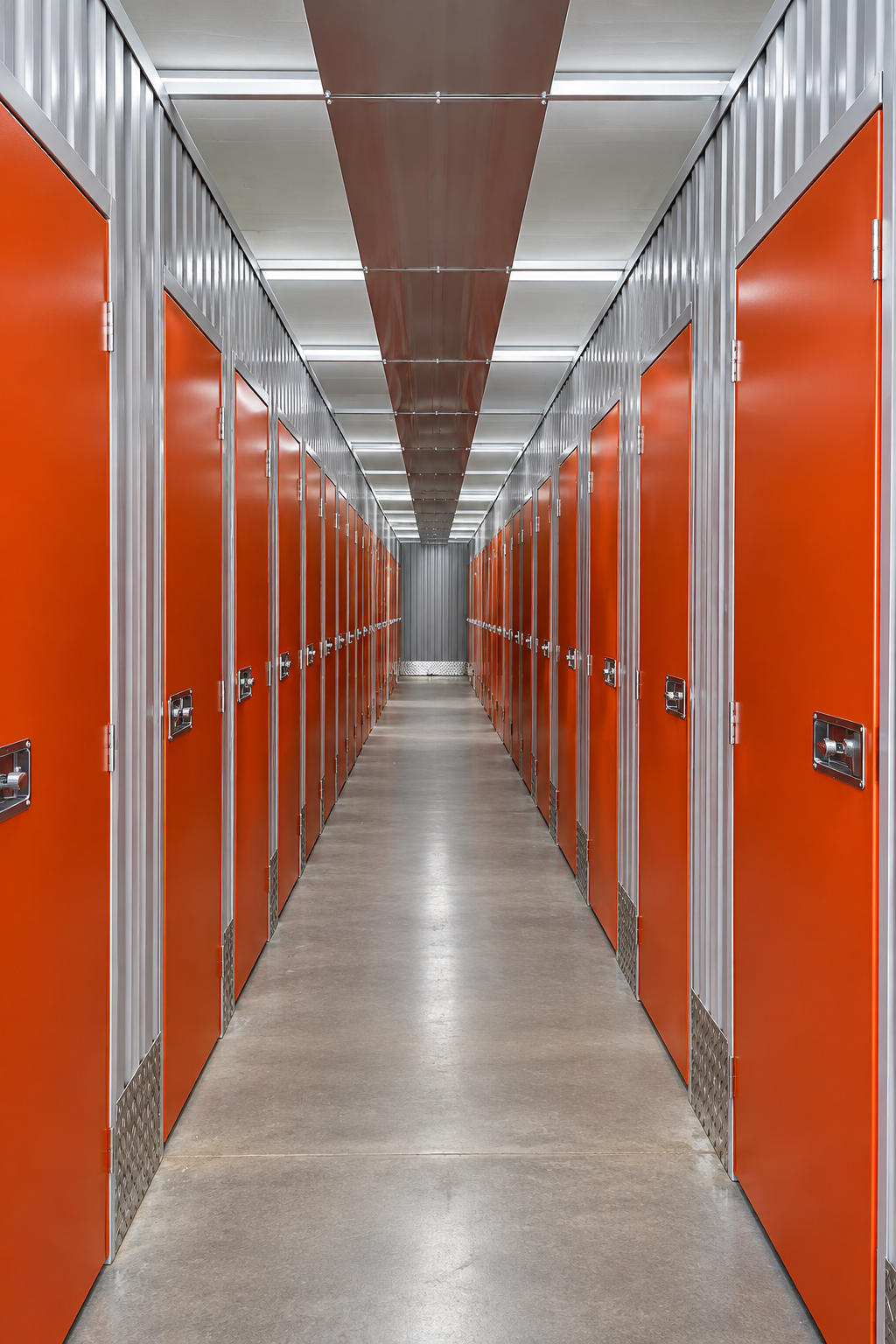 Proyecto de self-storage con puertas naranjas