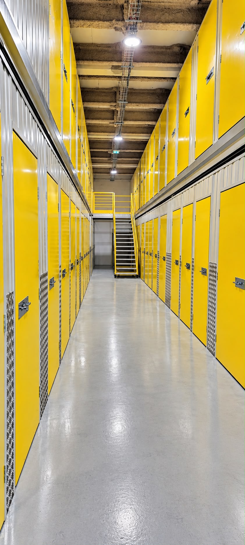 Proyecto de self-storage con puertas azules